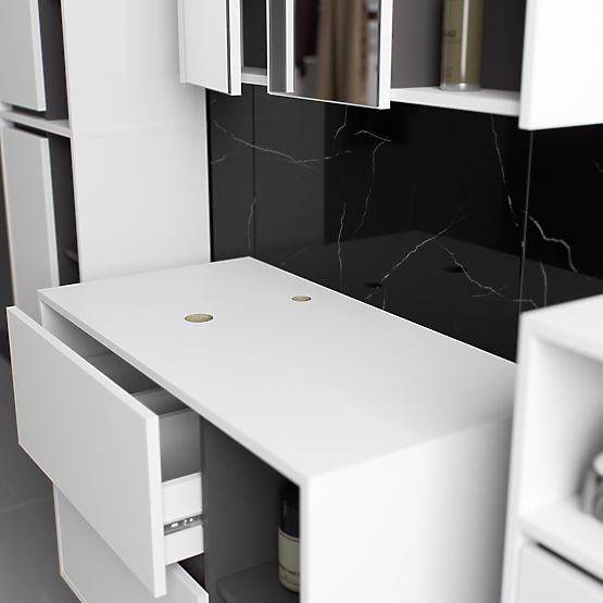 SET DE MOBILIER DE BAIE SUSPENDAT CU DECUPAJE VAMI ALB / GRI GRAFIT