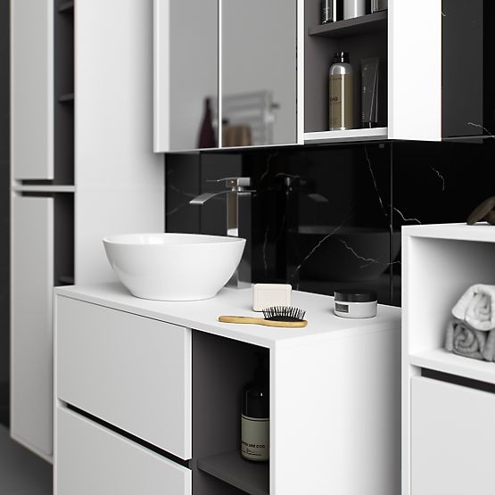 SET DE MOBILIER DE BAIE SUSPENDAT CU DECUPAJE VAMI ALB / GRI GRAFIT