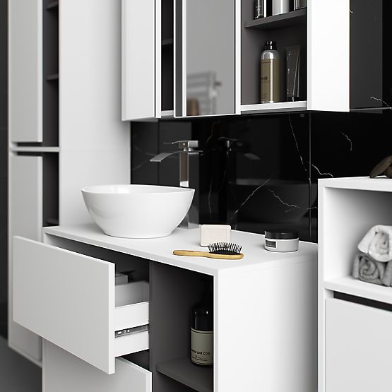 SET DE MOBILIER DE BAIE SUSPENDAT CU DECUPAJE VAMI ALB / GRI GRAFIT