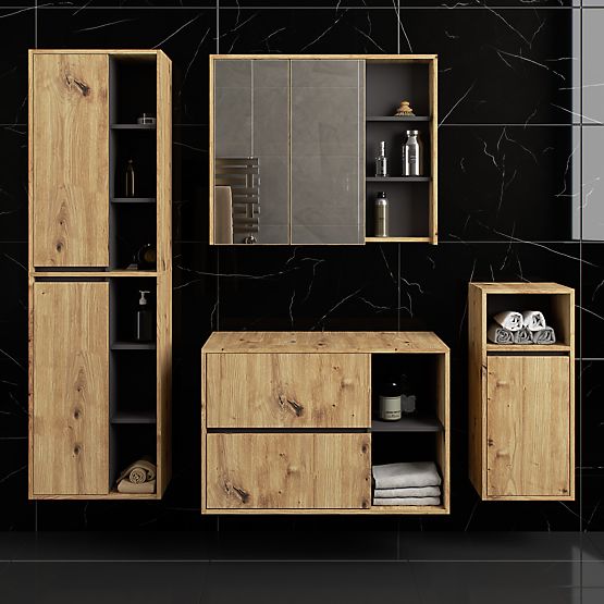 SET DE MOBILIER DE BAIE SUSPENDAT CU DECUPAJE VAMI STEJAR ARTISAN / GRI GRAFIT