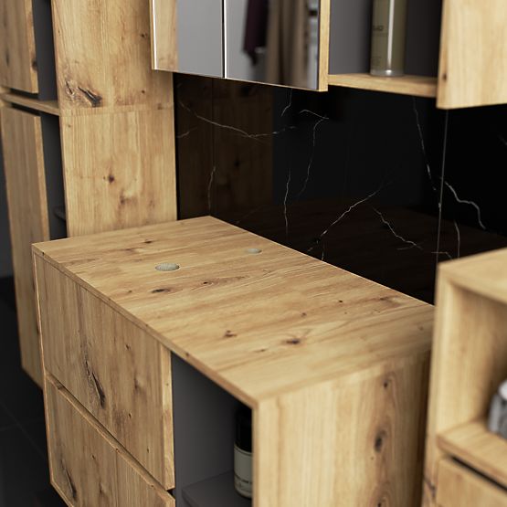 SET DE MOBILIER DE BAIE SUSPENDAT CU DECUPAJE VAMI STEJAR ARTISAN / GRI GRAFIT