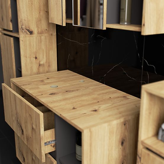 SET DE MOBILIER DE BAIE SUSPENDAT CU DECUPAJE VAMI STEJAR ARTISAN / GRI GRAFIT