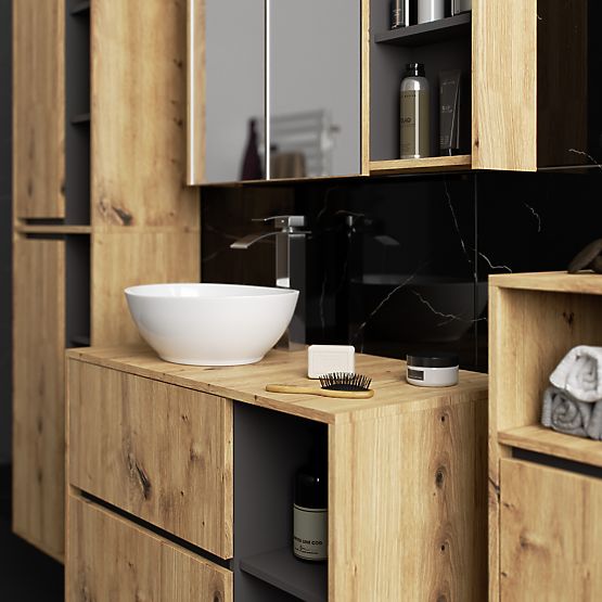 SET DE MOBILIER DE BAIE SUSPENDAT CU DECUPAJE VAMI STEJAR ARTISAN / GRI GRAFIT