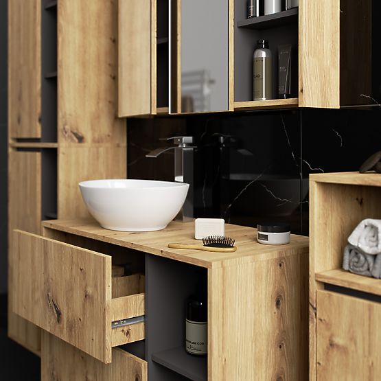 SET DE MOBILIER DE BAIE SUSPENDAT CU DECUPAJE VAMI STEJAR ARTISAN / GRI GRAFIT