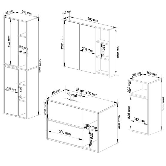 SET DE MOBILIER DE BAIE SUSPENDAT CU DECUPAJE VAMI STEJAR ARTISAN / GRI GRAFIT