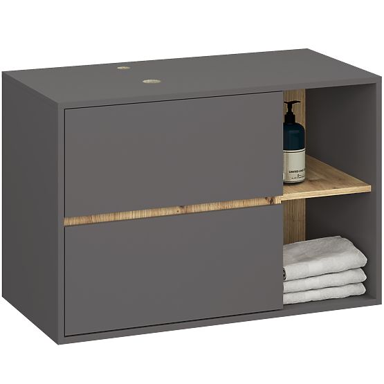 SET DE MOBILIER DE BAIE SUSPENDAT CU ORIFICII VAMI GRAFIT GRI / STEJAR ARTISAN