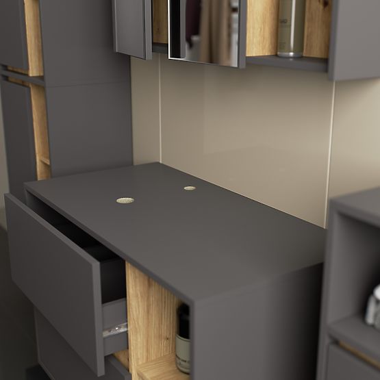 SET DE MOBILIER DE BAIE SUSPENDAT CU ORIFICII VAMI GRAFIT GRI / STEJAR ARTISAN