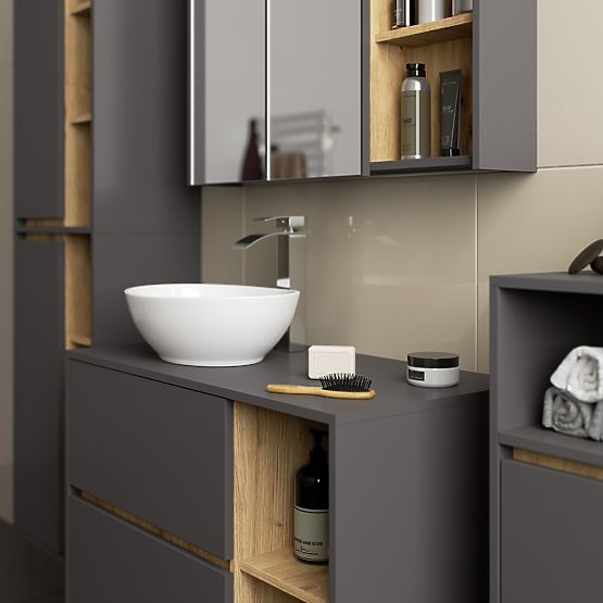 SET DE MOBILIER DE BAIE SUSPENDAT CU ORIFICII VAMI GRAFIT GRI / STEJAR ARTISAN