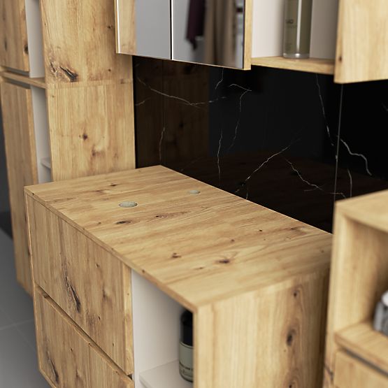 SET DE MOBILIER DE BAIE SUSPENDAT CU ORIFICII VAMI STEJAR ARTISAN / CAȘMIR