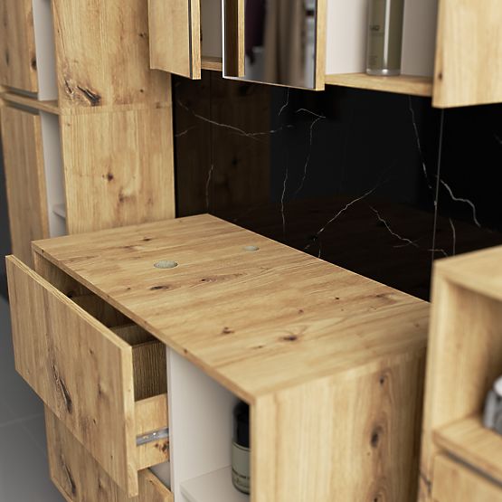 SET DE MOBILIER DE BAIE SUSPENDAT CU ORIFICII VAMI STEJAR ARTISAN / CAȘMIR