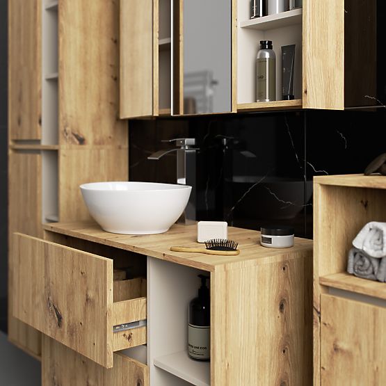 SET DE MOBILIER DE BAIE SUSPENDAT CU ORIFICII VAMI STEJAR ARTISAN / CAȘMIR