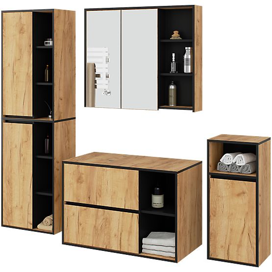 SET DE MOBILIER DE BAIE SUSPENDAT CU ORIFICII VAMI STEJAR CRAFT / NEGRU
