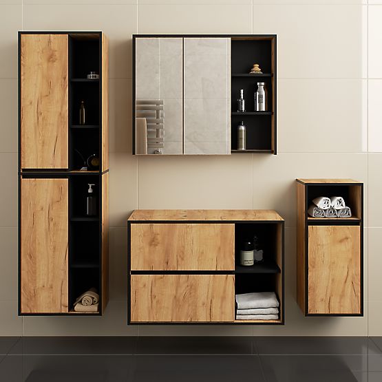 SET DE MOBILIER DE BAIE SUSPENDAT CU ORIFICII VAMI STEJAR CRAFT / NEGRU