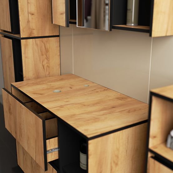 SET DE MOBILIER DE BAIE SUSPENDAT CU ORIFICII VAMI STEJAR CRAFT / NEGRU