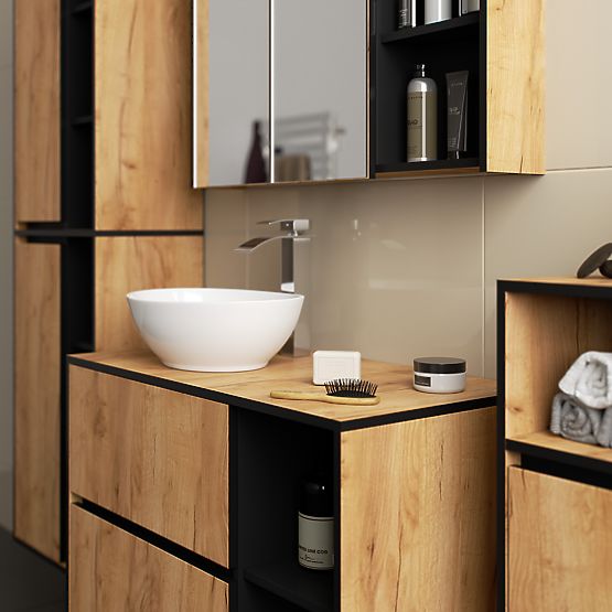 SET DE MOBILIER DE BAIE SUSPENDAT CU ORIFICII VAMI STEJAR CRAFT / NEGRU