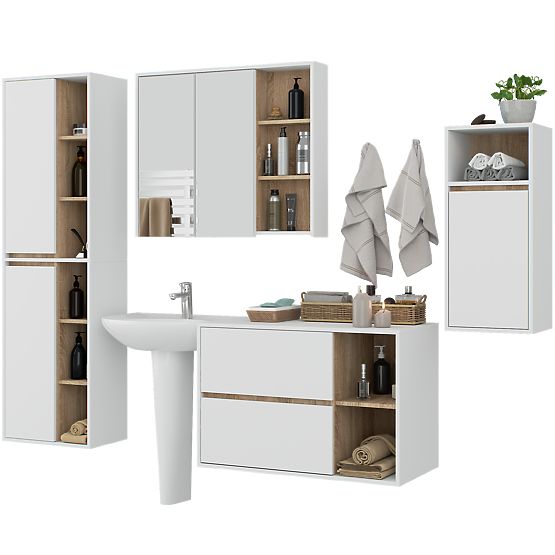 SET DE MOBILIER DE BAIE SUSPENDAT VAMI ALB / STEJAR SONOMA