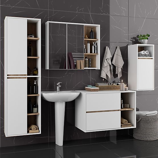 SET DE MOBILIER DE BAIE SUSPENDAT VAMI ALB / STEJAR SONOMA