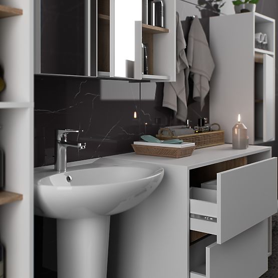 SET DE MOBILIER DE BAIE SUSPENDAT VAMI ALB / STEJAR SONOMA