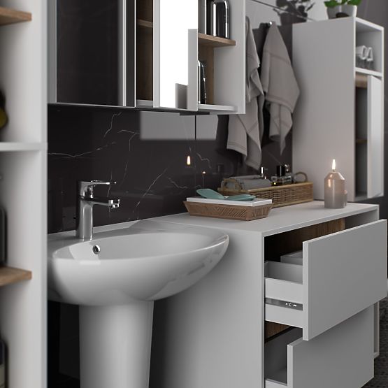 SET DE MOBILIER DE BAIE SUSPENDAT VAMI ALB / STEJAR SONOMA