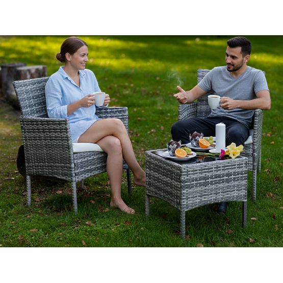 Set de mobilier de balcon (2 x fotoliu + masă) SANO din ratan tehnologic gri