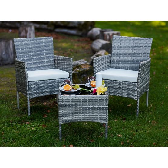 Set de mobilier de balcon (2 x fotoliu + masă) SANO din ratan tehnologic gri
