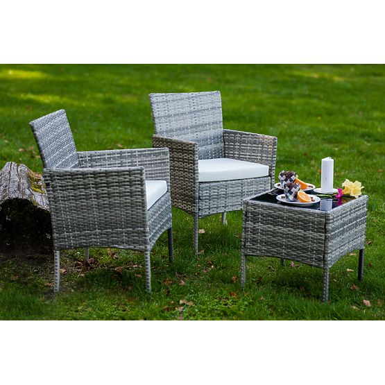 Set de mobilier de balcon (2 x fotoliu + masă) SANO din ratan tehnologic gri