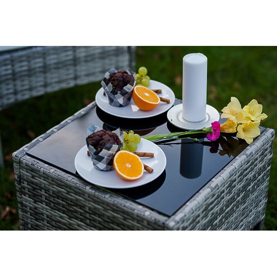 Set de mobilier de balcon (2 x fotoliu + masă) SANO din ratan tehnologic gri