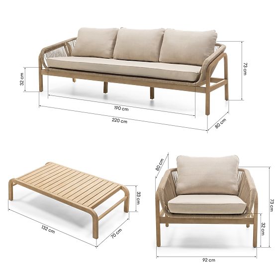 Set de mobilier de grădină Belpasso, împletitură, lemn de eucalipt FSC, aspect de tec, bej deschis