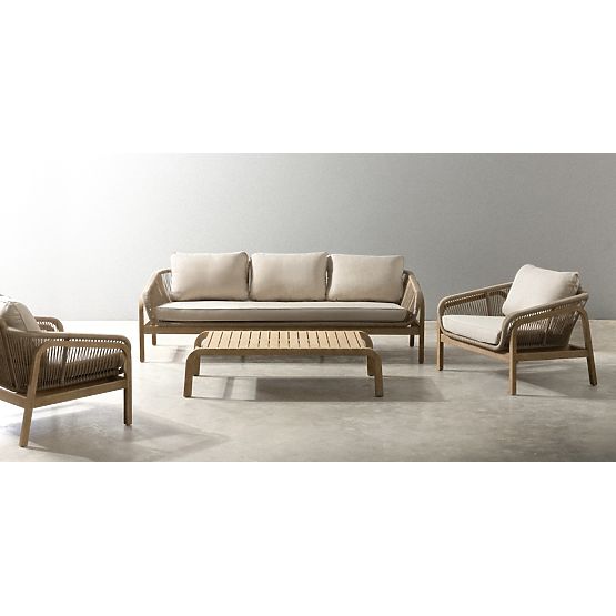 Set de mobilier de grădină Belpasso, împletitură, lemn de eucalipt FSC, aspect de tec, bej deschis