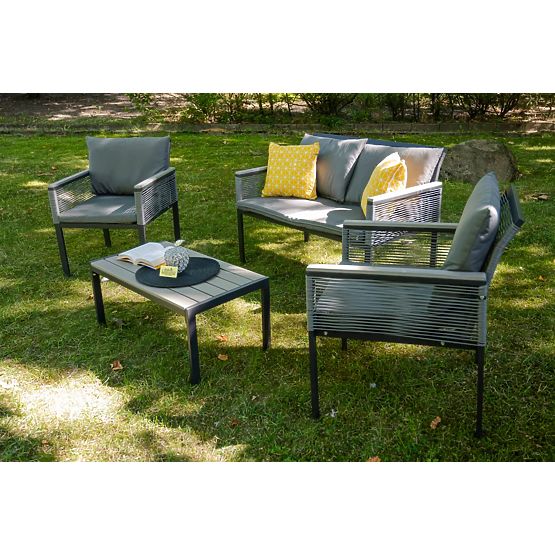 Set de mobilier de grădină din aluminiu (2 x fotoliu, canapea + masă) CORTO rotund gri tehnoratan