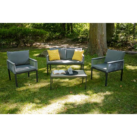 Set de mobilier de grădină din aluminiu (2 x fotoliu, canapea + masă) CORTO rotund gri tehnoratan
