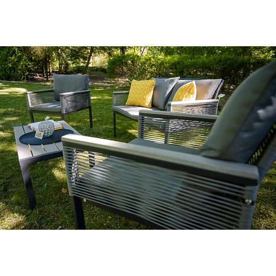 Set de mobilier de grădină din aluminiu (2 x fotoliu, canapea + masă) CORTO rotund gri tehnoratan