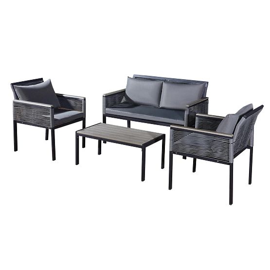 Set de mobilier de grădină din aluminiu (2 x fotoliu, canapea + masă) CORTO rotund gri tehnoratan