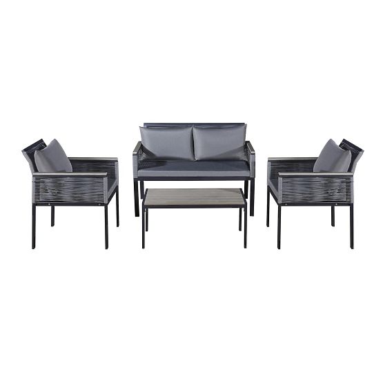Set de mobilier de grădină din aluminiu (2 x fotoliu, canapea + masă) CORTO rotund gri tehnoratan