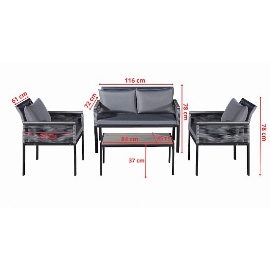 Set de mobilier de grădină din aluminiu (2 x fotoliu, canapea + masă) CORTO rotund gri tehnoratan
