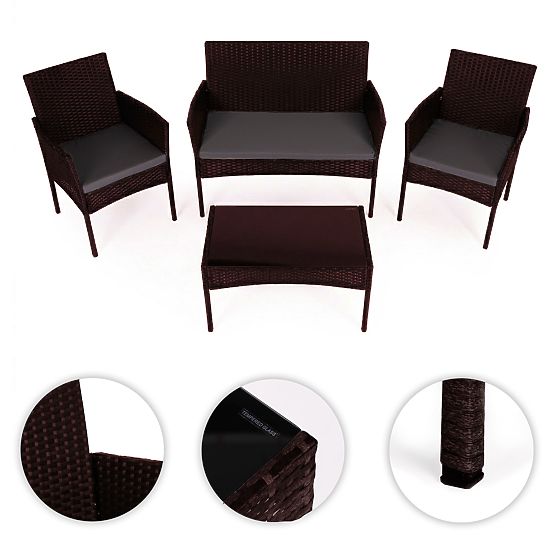 Set de mobilier de grădină din tehnoratan bancă masă scaune maro închis MultiGarden