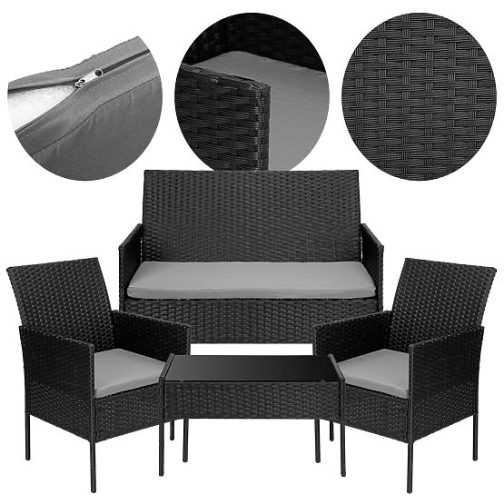 Set de mobilier de grădină din tehnoratan MAGNOLIA negru cu perne gri