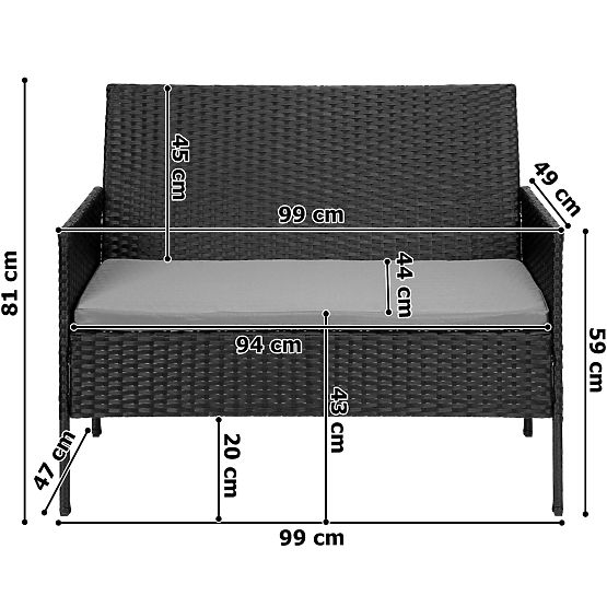 Set de mobilier de grădină din tehnoratan MAGNOLIA negru cu perne gri