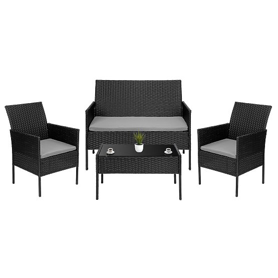 Set de mobilier de grădină din tehnoratan MAGNOLIA negru cu perne gri
