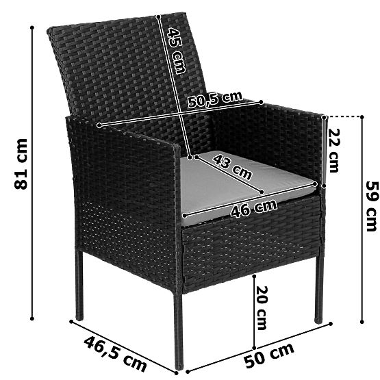 Set de mobilier de grădină din tehnoratan MAGNOLIA negru cu perne gri
