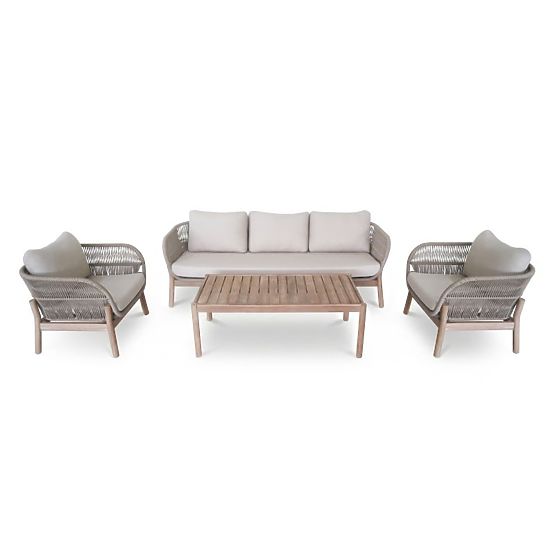 Set de mobilier de grădină Fiorentino 2 aspect de tec, împletitură, lemn de acacia deschis FSC, bej,