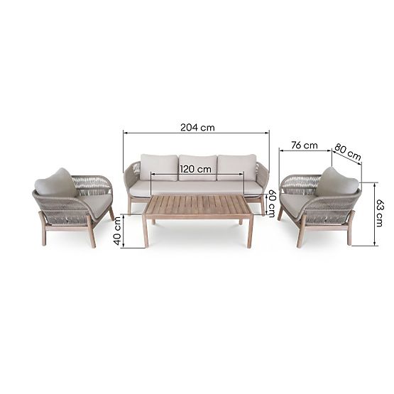Set de mobilier de grădină Fiorentino 2 aspect de tec, împletitură, lemn de acacia deschis FSC, bej,