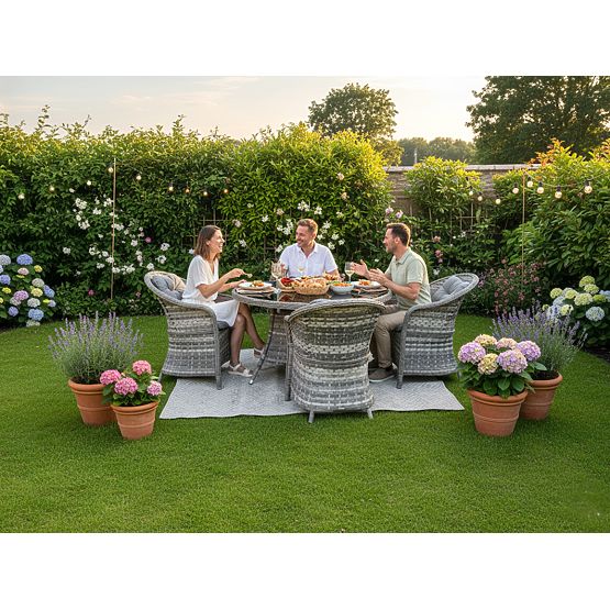 Set de mobilier de masă din tehnoratan (4 fotolii + masă rotundă) MODERNO gri deschis