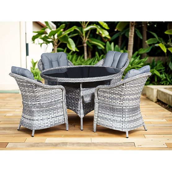 Set de mobilier de masă din tehnoratan (4 fotolii + masă rotundă) MODERNO gri deschis