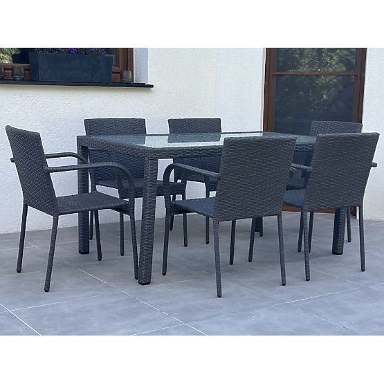 Set de mobilier de sufragerie din tehnoratan (masă 150×90 cm + 6 × scaune) AVVICENTE, negru