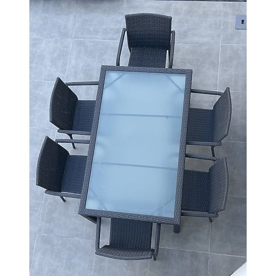 Set de mobilier de sufragerie din tehnoratan (masă 150×90 cm + 6 × scaune) AVVICENTE, negru
