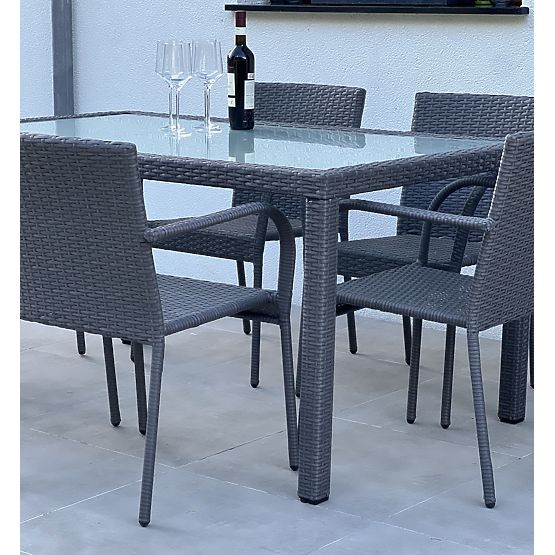 Set de mobilier de sufragerie din tehnoratan (masă 150×90 cm + 6 × scaune) AVVICENTE, negru