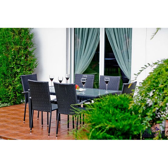 Set de mobilier de sufragerie din tehnoratan (masă 150×90 cm + 6 × scaune) AVVICENTE, negru