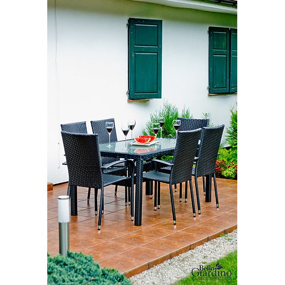 Set de mobilier de sufragerie din tehnoratan (masă 150×90 cm + 6 × scaune) AVVICENTE, negru