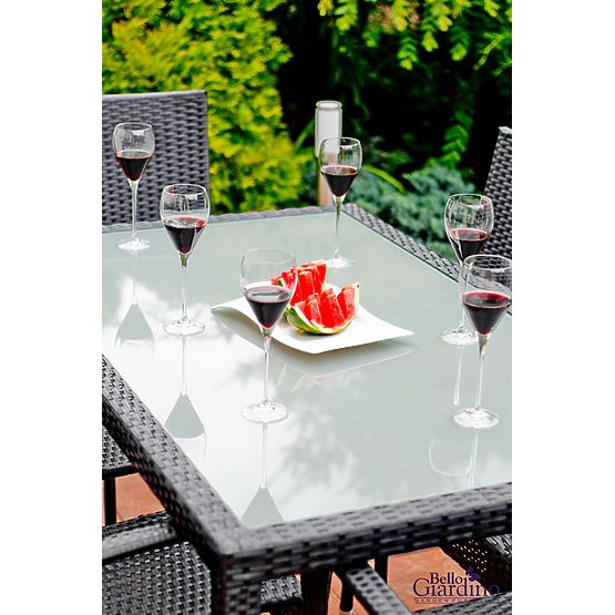 Set de mobilier de sufragerie din tehnoratan (masă 150×90 cm + 6 × scaune) AVVICENTE, negru